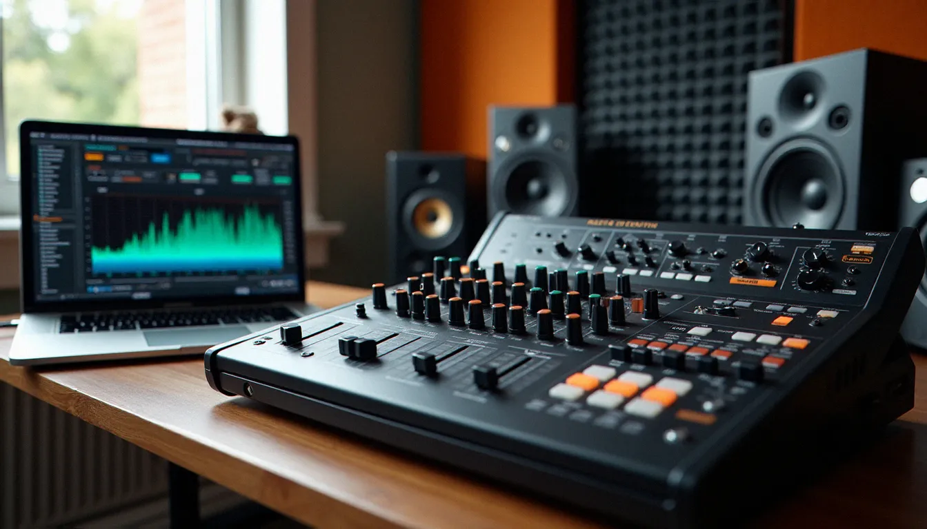 Table de mixage analogique Allen & Heath Xone:92 comparée à un setup logiciel DJ sur ordinateur portable, illustrant le contraste entre matériel traditionnel et outils numériques modernes