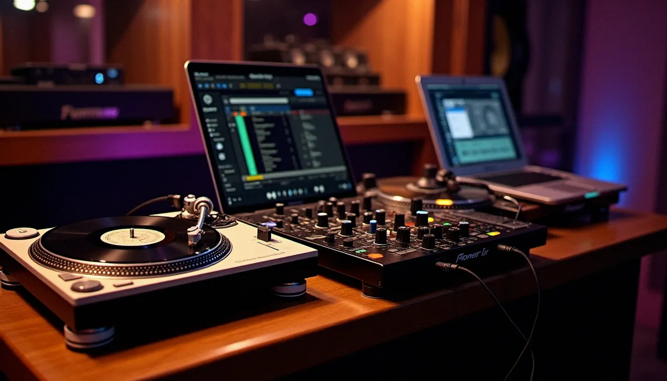 Utilisant matériel traditionnel comme les platines vinyle avec un logiciel DJ