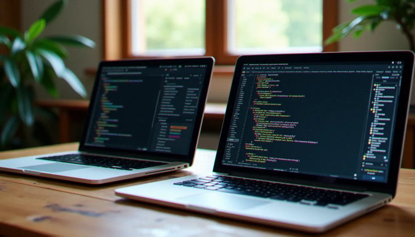 Comparaison visuelle entre un logiciel open source et un logiciel sous licence propriétaire sur deux ordinateurs