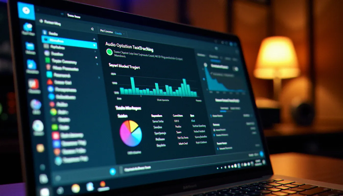 Écran d'ordinateur portable affichant les paramètres d'optimisation audio de Microsoft Windows 11 dans un home studio