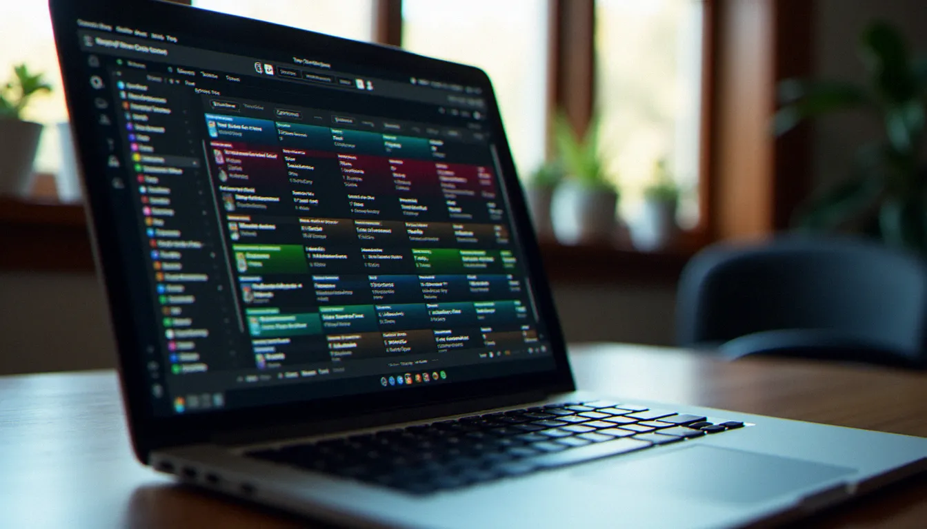 Écran d'ordinateur affichant une bibliothèque organisée dans un logiciel DJ pour mariage avec des playlists colorées par phase de soirée