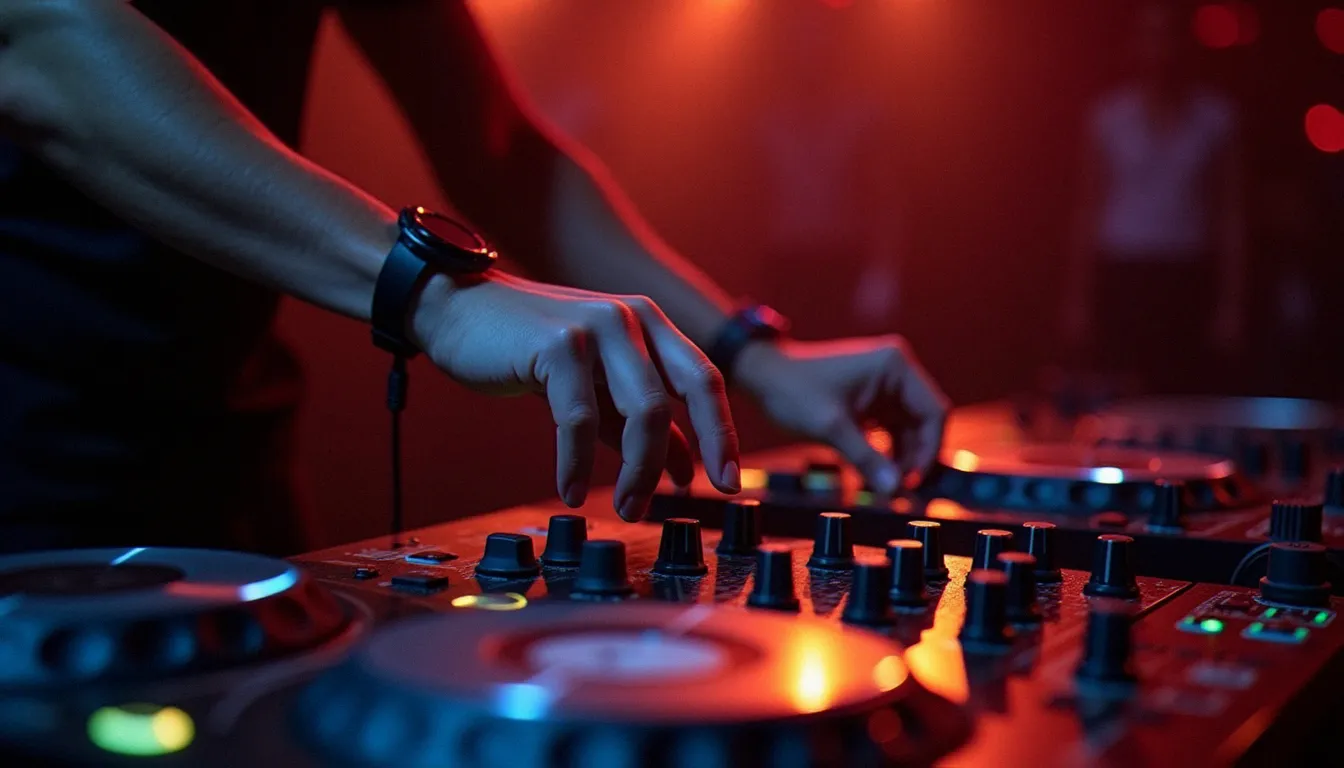 Main de DJ utilisant la fonction tap tempo sur un contrôleur