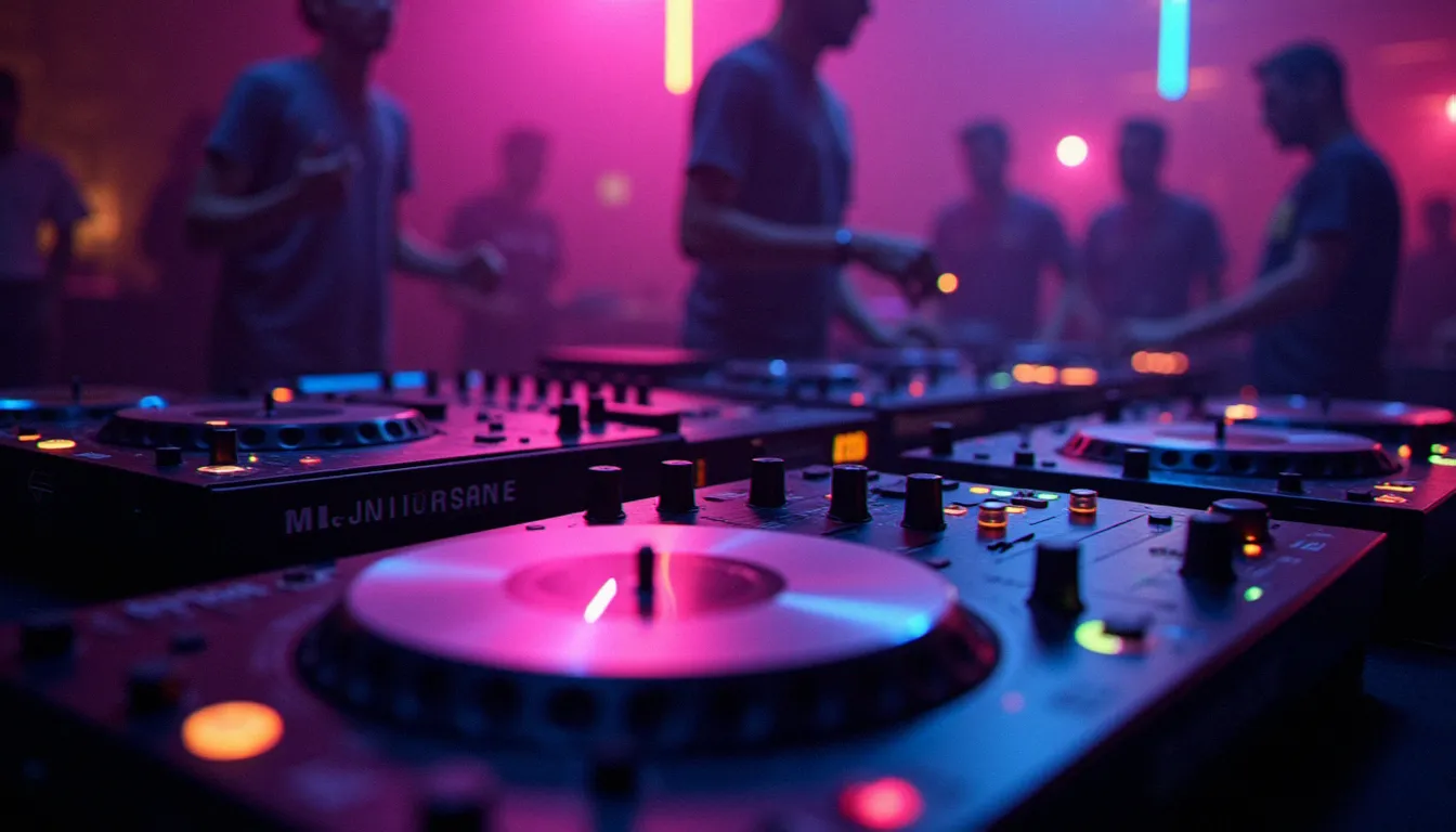 Setup de DJ professionnel avec lecteurs CD et platines dans un club