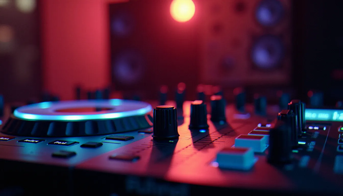 Contrôleur DJ professionnel avec boutons de calage tempo et affichage BPM