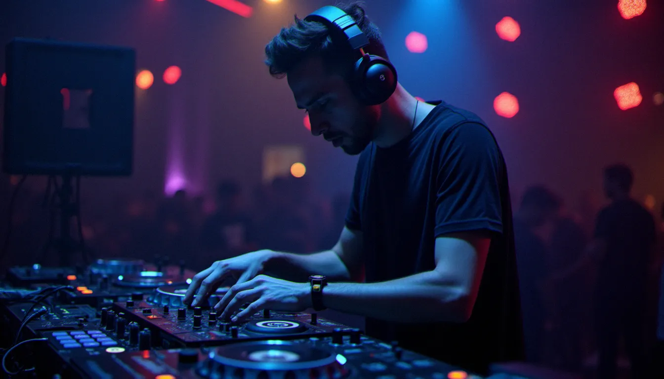 DJ utilisant un casque audio professionnel sur une console Pioneer en club