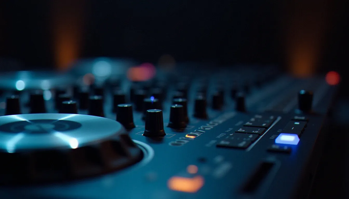 mixer DJ professionnel avec contrôles d'égalisation et faders
